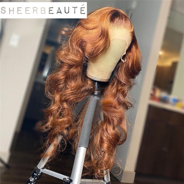 Ginger Body Wave Brazilian Human Hair Transparent Lace WIg