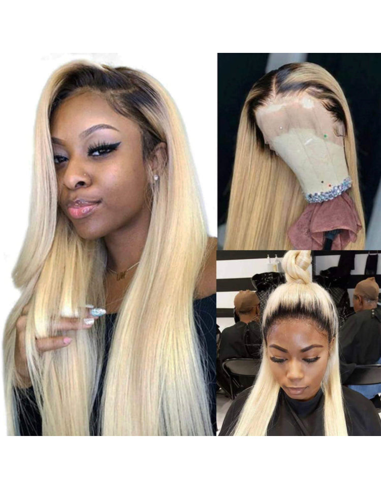 Ombre Blonde Straight Human Hair Lace Front Wigs