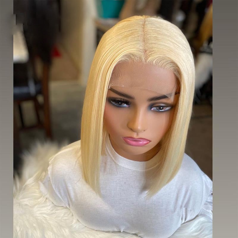 White Plantinum Blonde Human Hair Lace Frontal Wig for Women Dragqueen