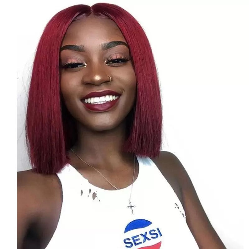 99J Burgundy Short Bob Human Hair Lace Front Wig|13x4 Wig
