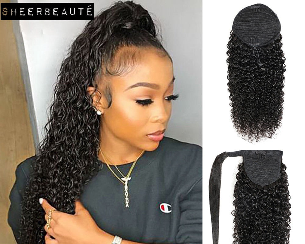 Kinky Curly Drawstring Ponytail Extensions Human Hair