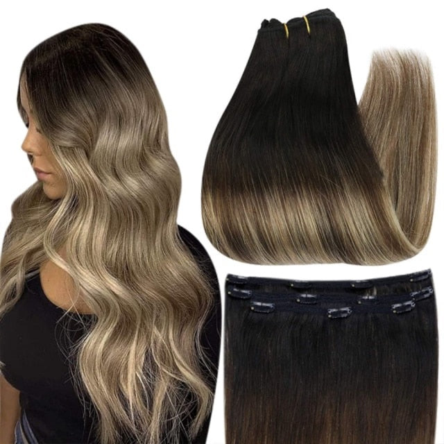 Ombre Color Human Hair Extensions 50 Grams Clip In Hair