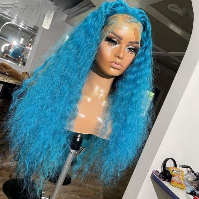 13x4 HD 613 -Green Blue Kinky Curly Lace Frontal Wig