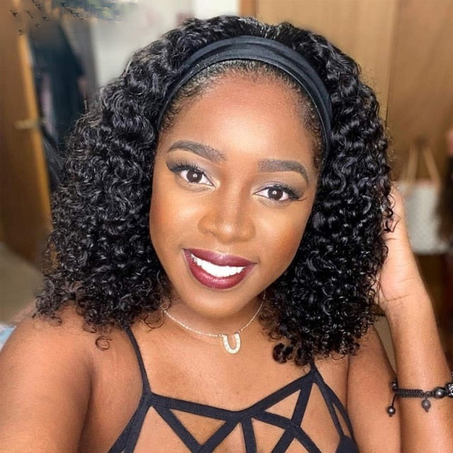 Short Curly Kinky Human Hair Headband Wigs