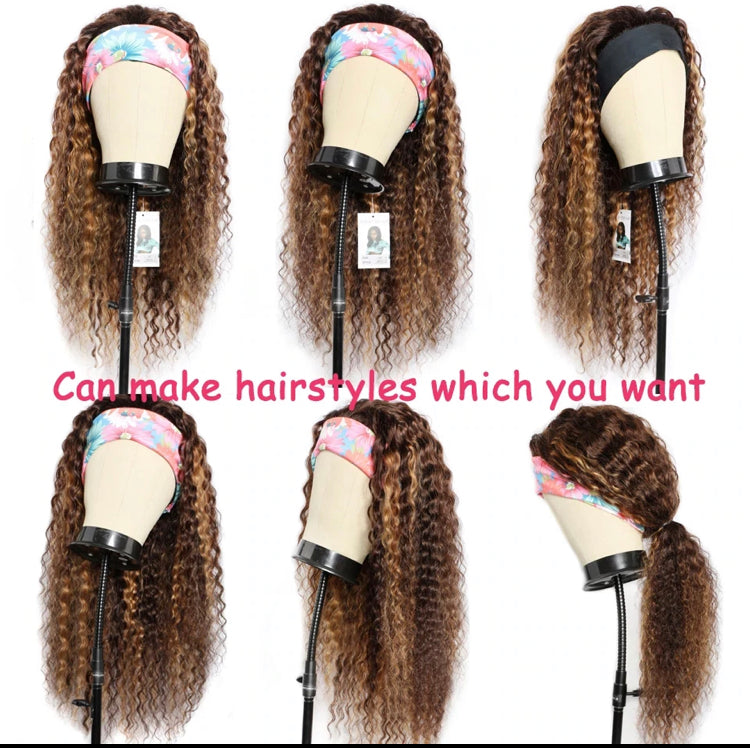 Highlight Water Wave Headband Human Hair Wigs