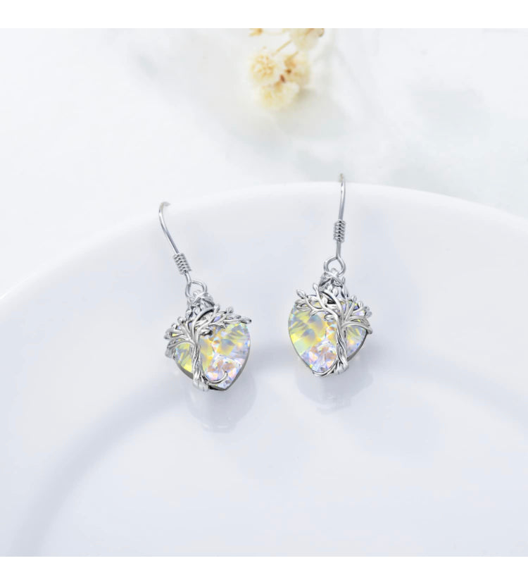 Tree Crystal 925 Sterling Silver Drop Earrings