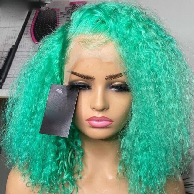 13x4 HD 613 -Green Blue Kinky Curly Lace Frontal Wig