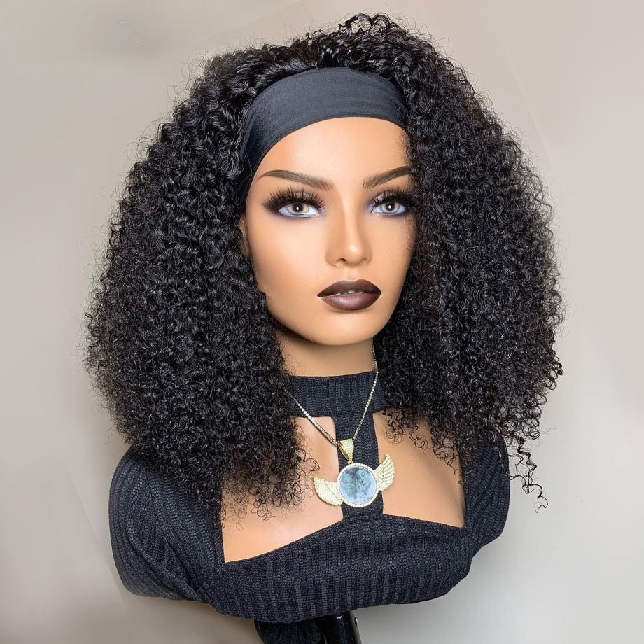 Short Curly Kinky Human Hair Headband Wigs