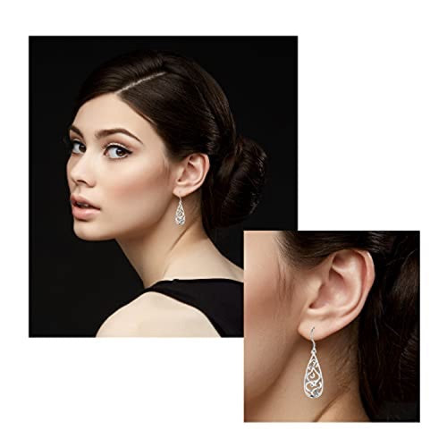 925 Sterling Silver Earrings, Filigree Teardrop Earrings