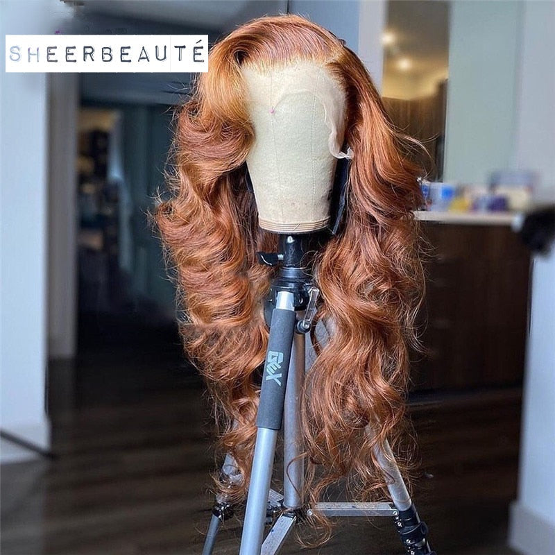 Ginger Body Wave Brazilian Human Hair Transparent Lace WIg