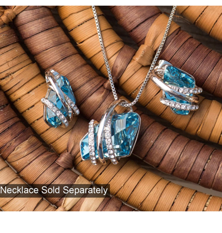 Aquamarine Blue Silver Crystal Earrings
