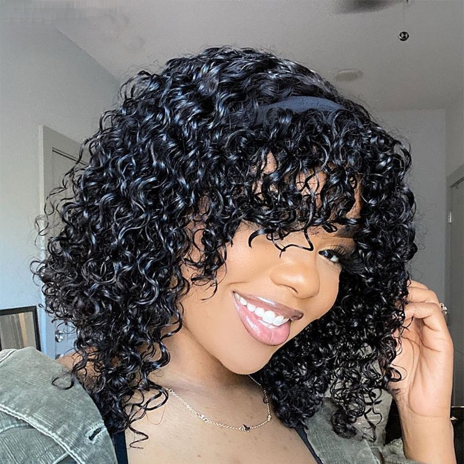 Short Bob Curly Human Hair Headband Wigs For Women- DragQueen