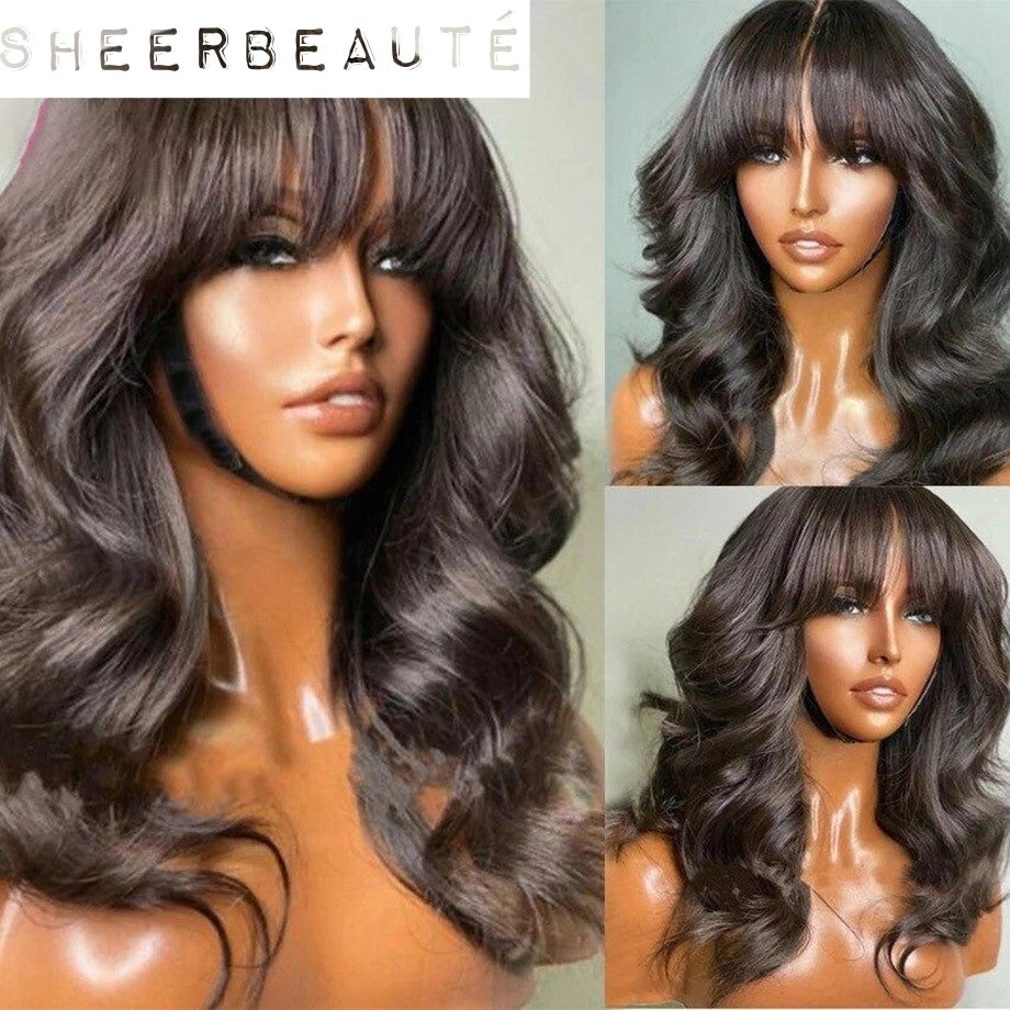 30Inch Body Wave Brazilian Human Hair Wigs With Bangs