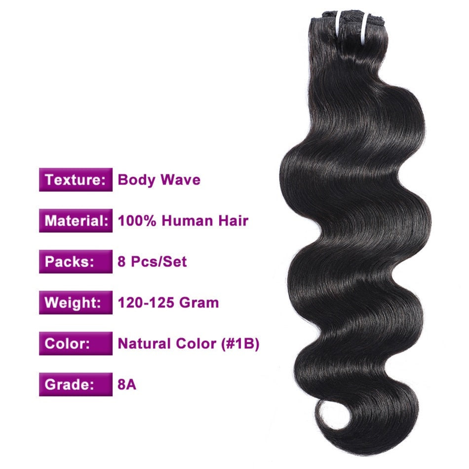 Brazilian Body Wave Clip In Human Hair Extensions 8 Pcs