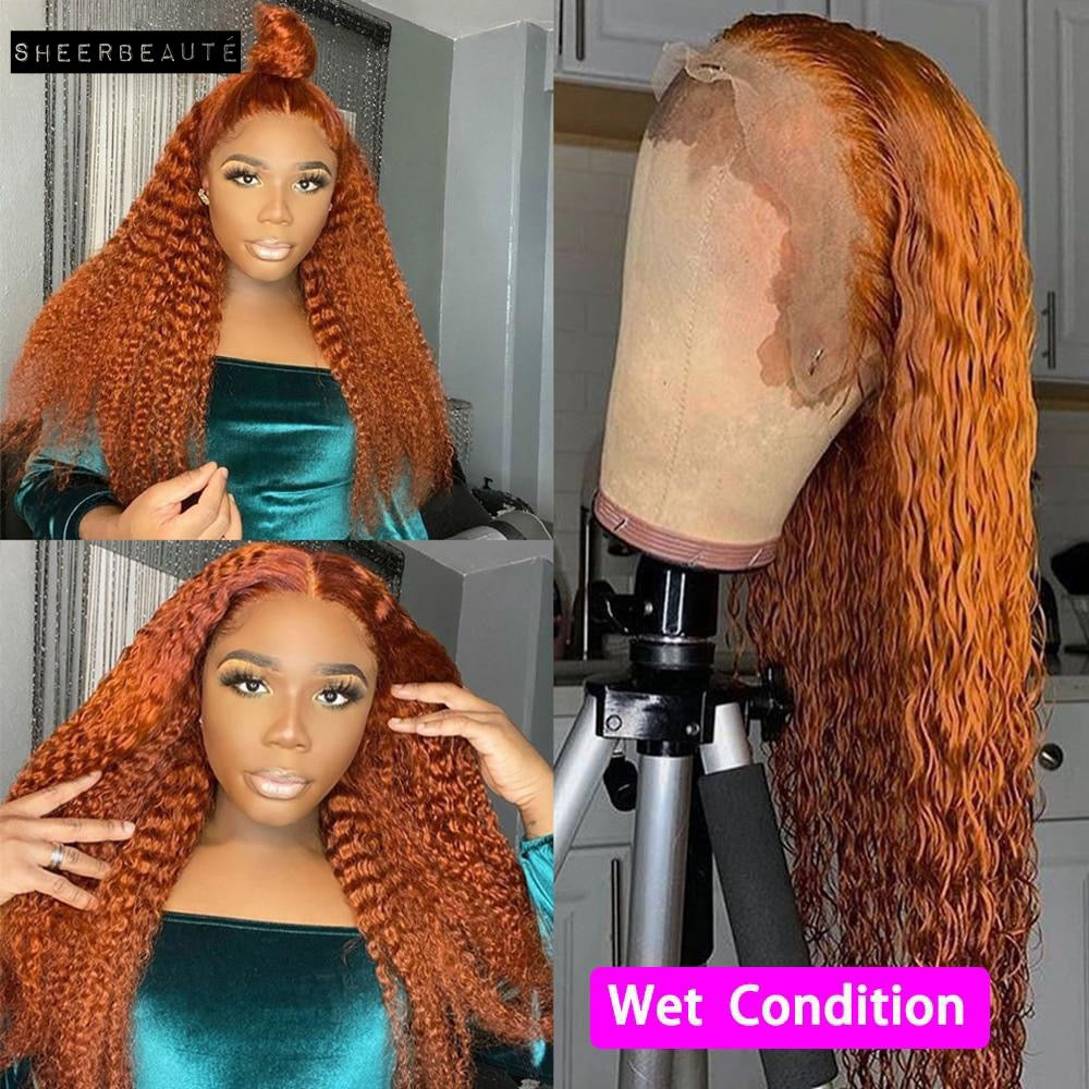 Orange Ginger Kinky Curly Human Hair Wig|14x4 Lace