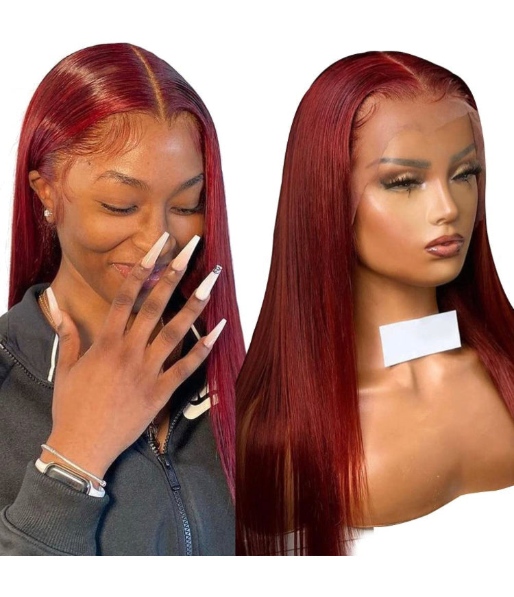 Burgundy 13x4 HD Transparent Lace Front Human Hair Wigs