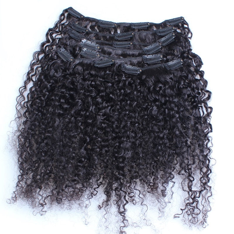 3B 3C Afro Kinky Curly Clip In Hair Extensions Human Hair Full Head Sets