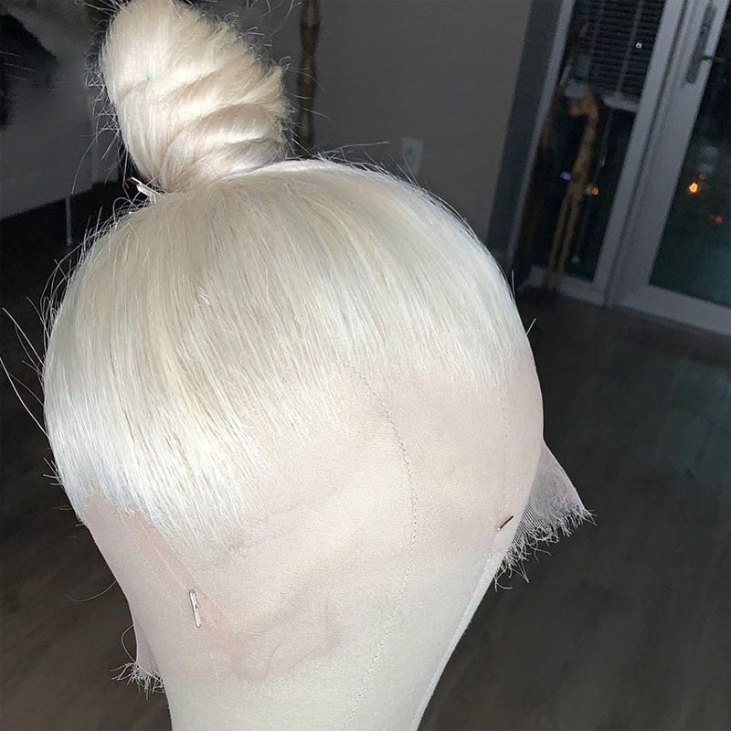 White Plantinum Blonde Human Hair Lace Frontal Wig for Women Dragqueen