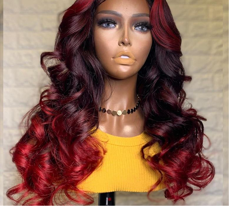 Ombre Red Burgundy 99J 13X4 Lace Front Human Hair Wigs