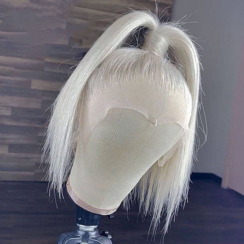 White Plantinum Blonde Human Hair Lace Frontal Wig for Women Dragqueen