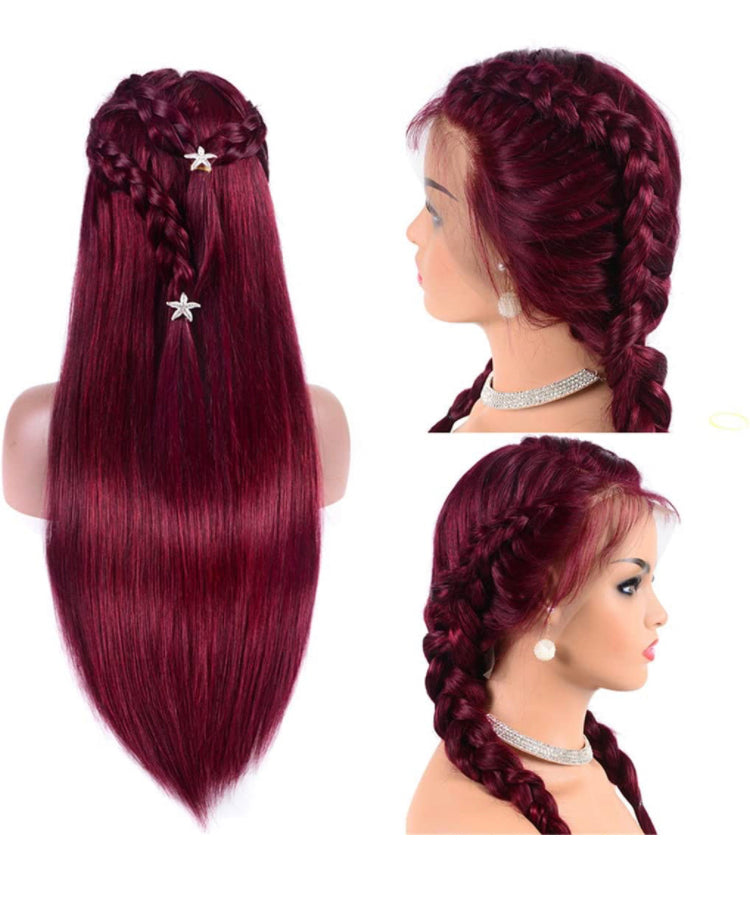 Burgundy 13x4 HD Transparent Lace Front Human Hair Wigs