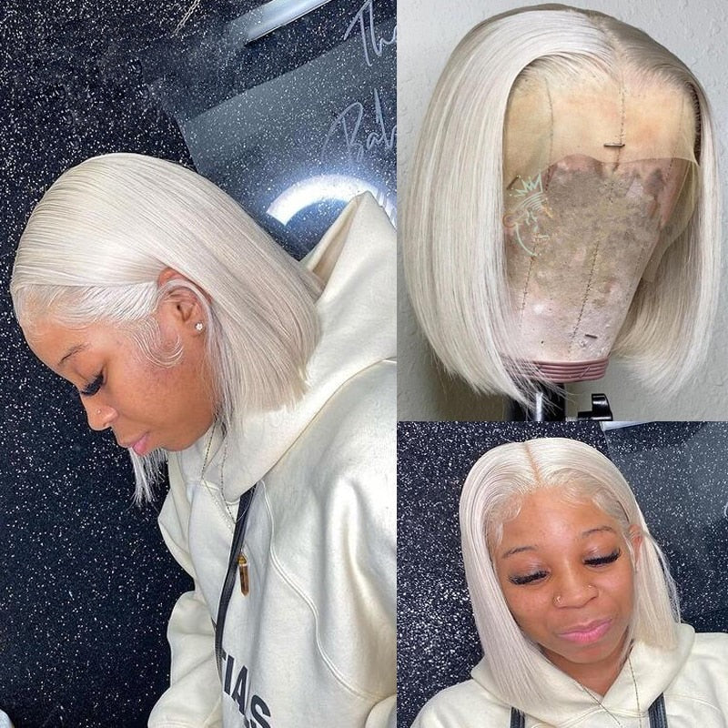 White Plantinum Blonde Human Hair Lace Frontal Wig for Women Dragqueen