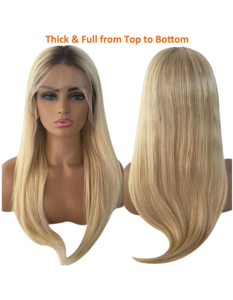 Ombre Blonde Straight Human Hair Lace Front Wigs