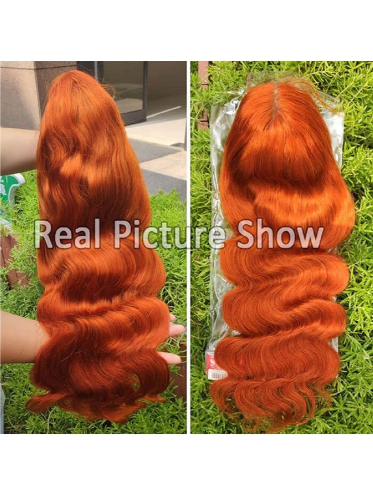 Orange Long Body Wave 13x4 Lace Front Human Hair Wigs