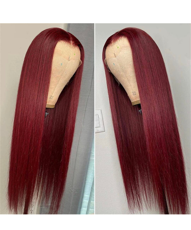 Burgundy 13x4 HD Transparent Lace Front Human Hair Wigs