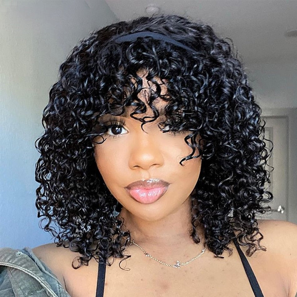 Short Bob Curly Human Hair Headband Wigs For Women- DragQueen
