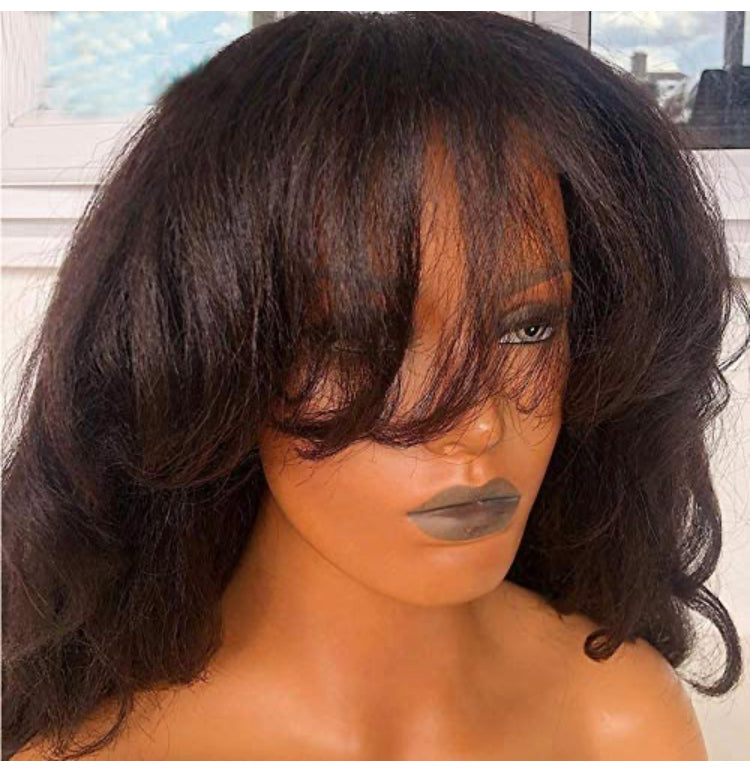 Long Yaki Full Human Hair Wig With Bangs