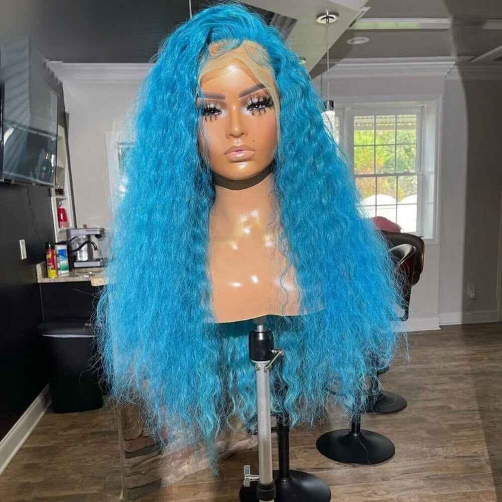 13x4 HD 613 -Green Blue Kinky Curly Lace Frontal Wig