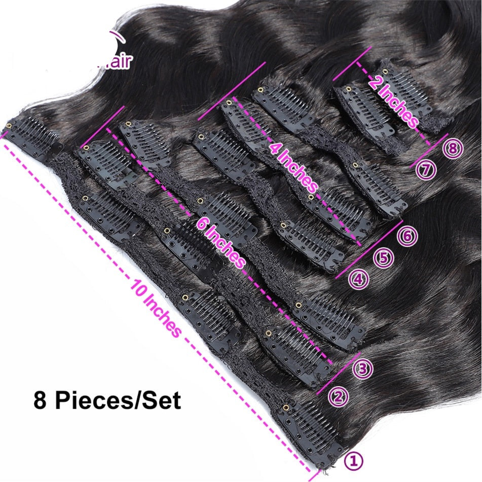 Brazilian Body Wave Clip In Human Hair Extensions 8 Pcs