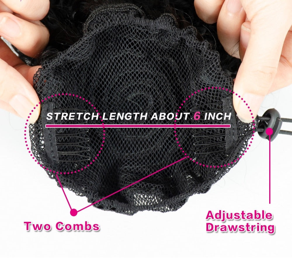 Natural Wavy Brazilian Human Hair Ponytail |Afro Clip In Extensions