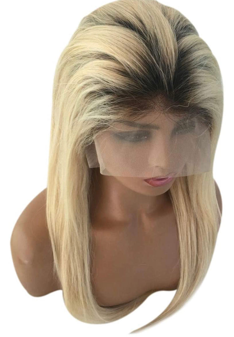 Ombre Blonde Straight Human Hair Lace Front Wigs