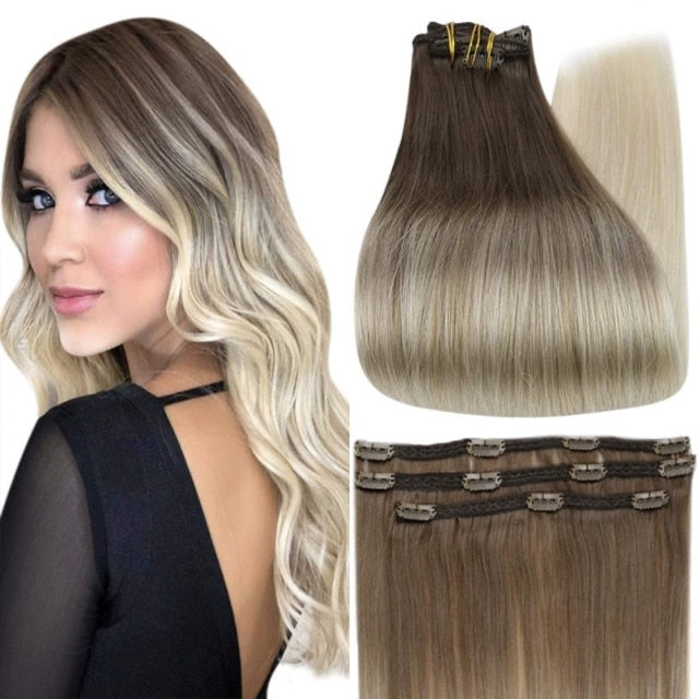 Ombre Color Human Hair Extensions 50 Grams Clip In Hair