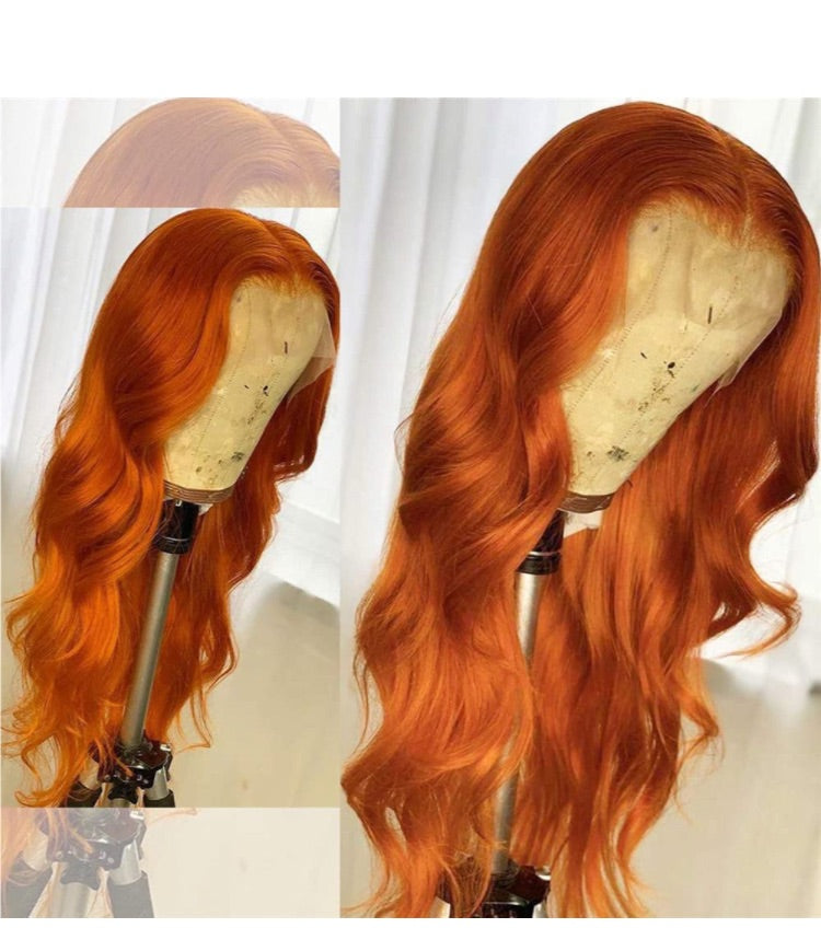 Orange Long Body Wave 13x4 Lace Front Human Hair Wigs