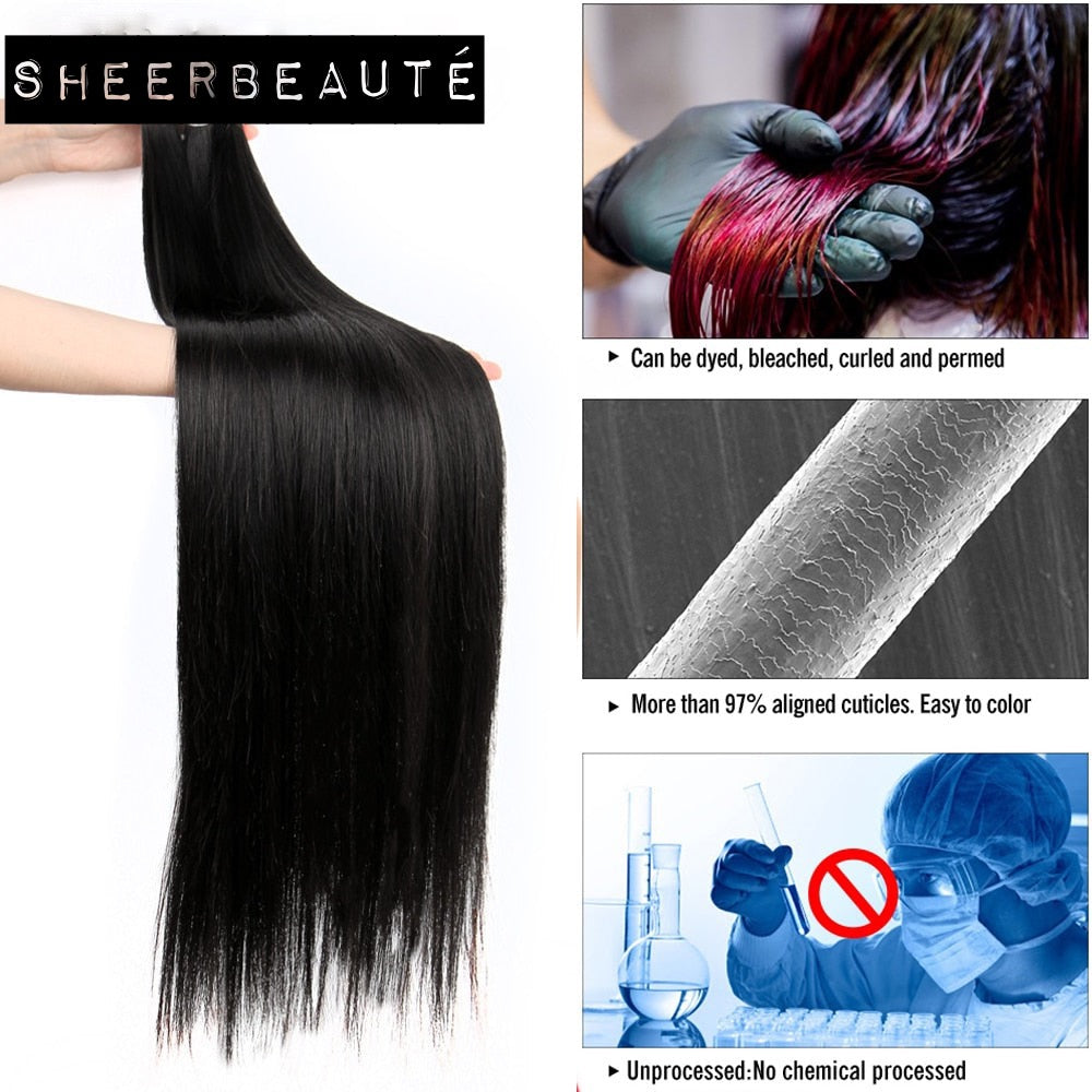 36 38 40 inch Long Straight Remy Human Hair Bundles With Closure
