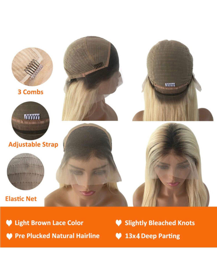 Ombre Blonde Straight Human Hair Lace Front Wigs