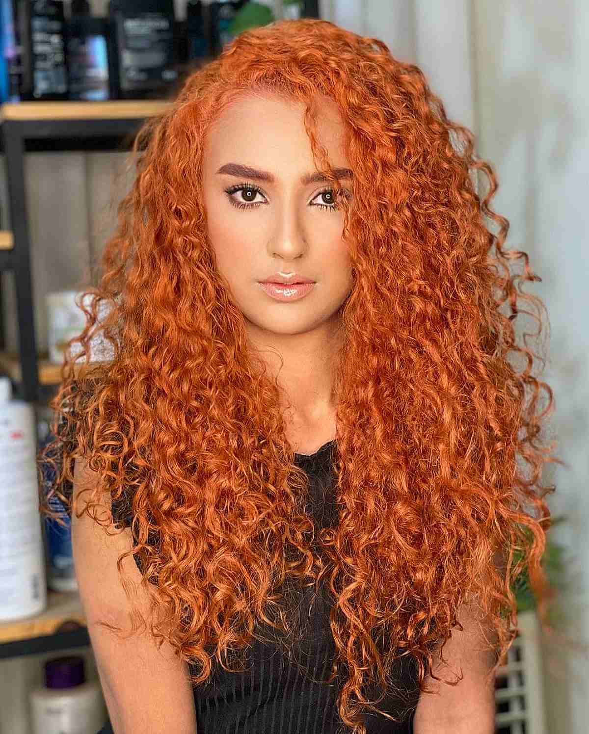 Long Ginger Orange Middle Part Wigs