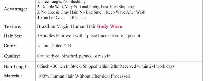 Brazilian Weave Bundles Virgin Human Hair With Closure Body Wave Hair Extension