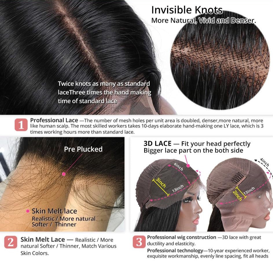 13x4 Brazilian Kinky Straight Human Hair Lace Frontal Wig|360 Wig
