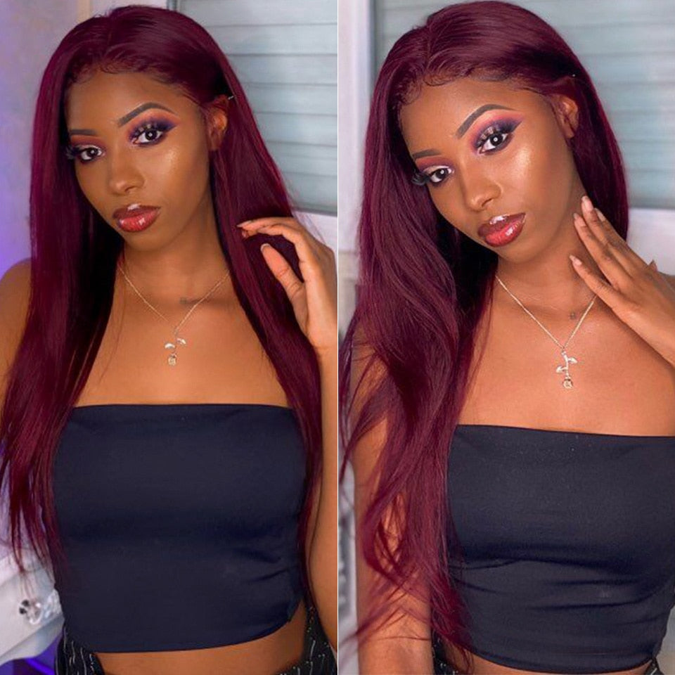 Burgundy 13x4 HD Transparent Lace Front Human Hair Wigs