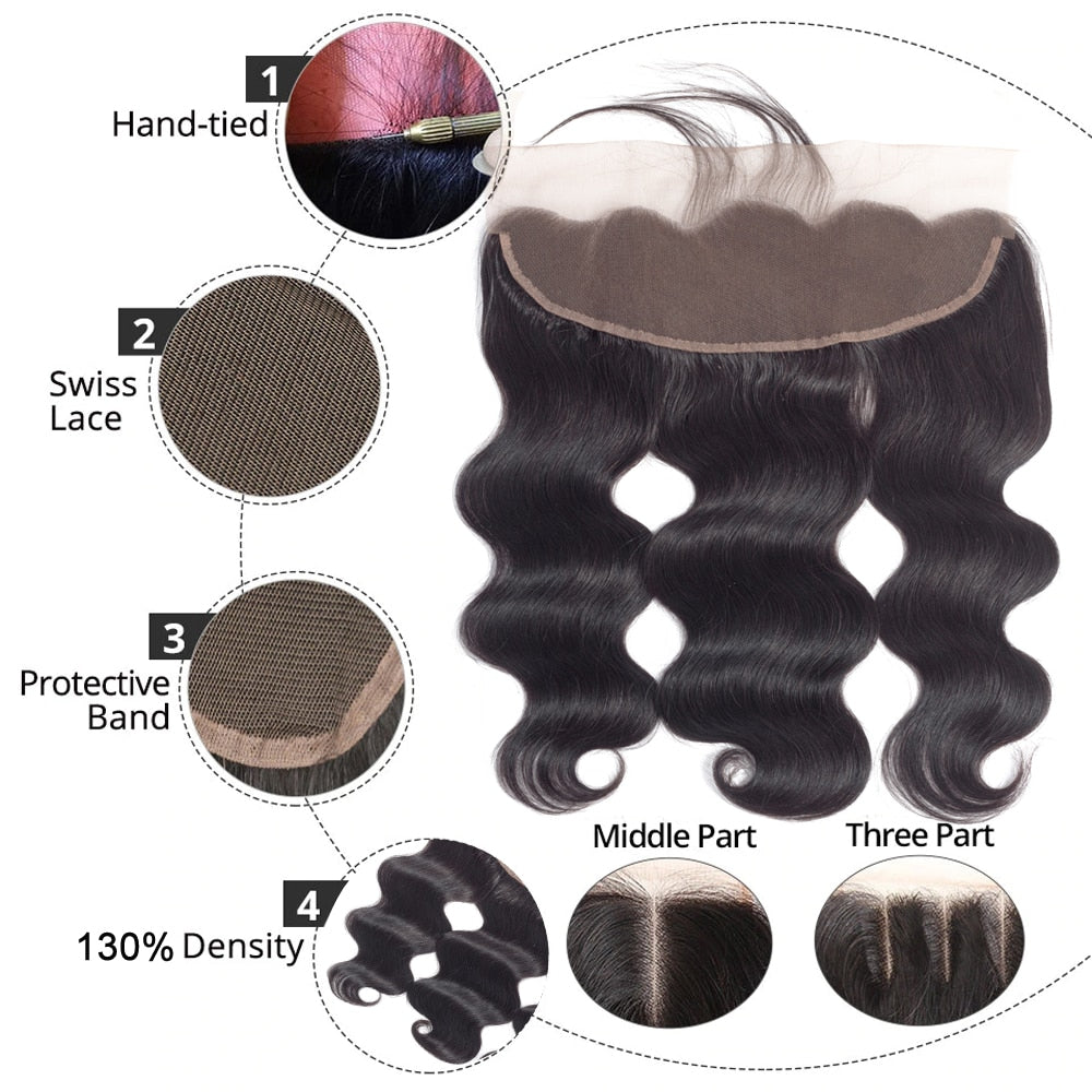 10-36inch Brazilian Body Wave Human Hair 13x4 Lace Frontal Closure with Bundles