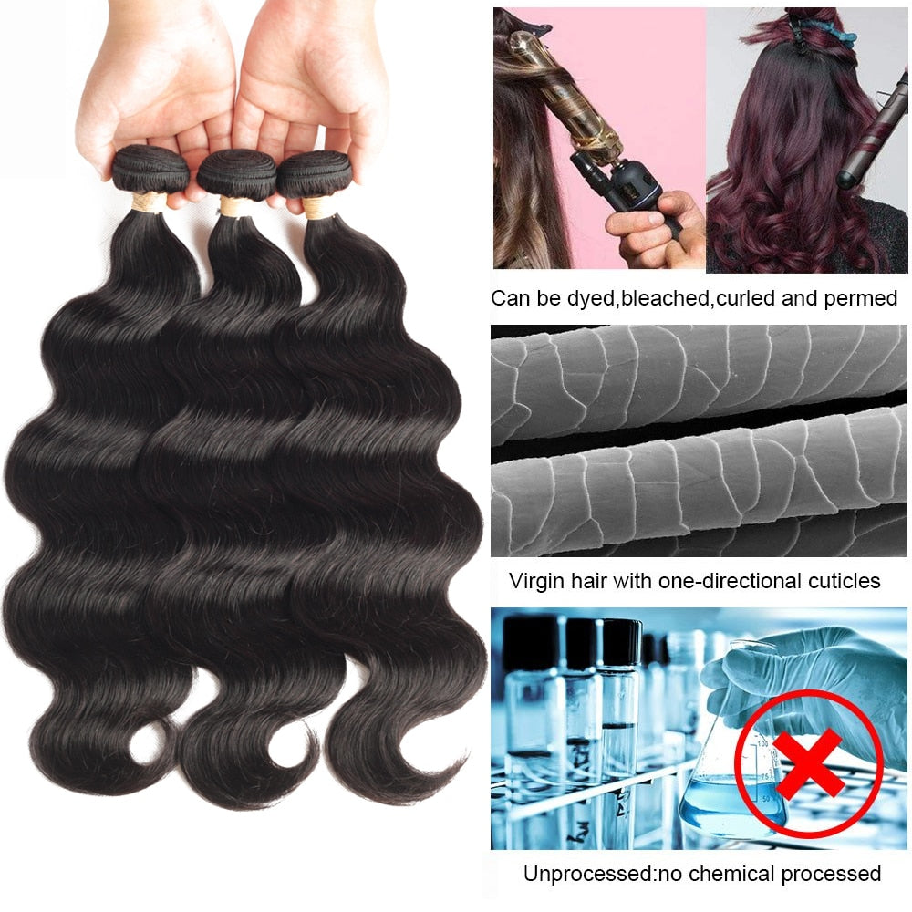 10-36inch Brazilian Body Wave Human Hair 13x4 Lace Frontal Closure with Bundles