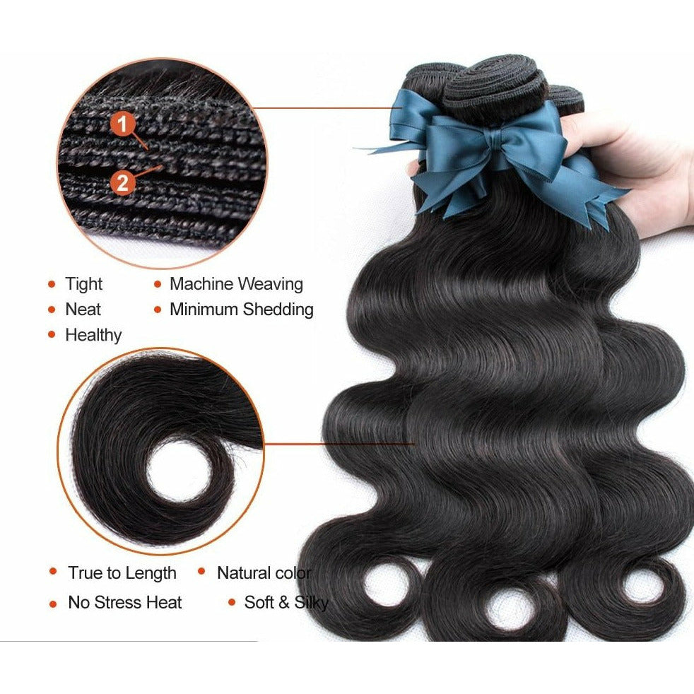 10-36inch Brazilian Body Wave Human Hair 13x4 Lace Frontal Closure with Bundles