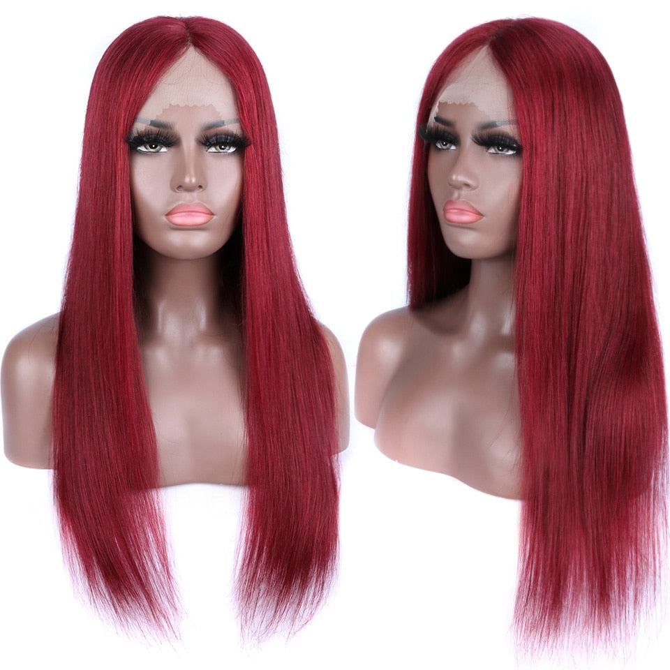 Burgundy 13x4 HD Transparent Lace Front Human Hair Wigs