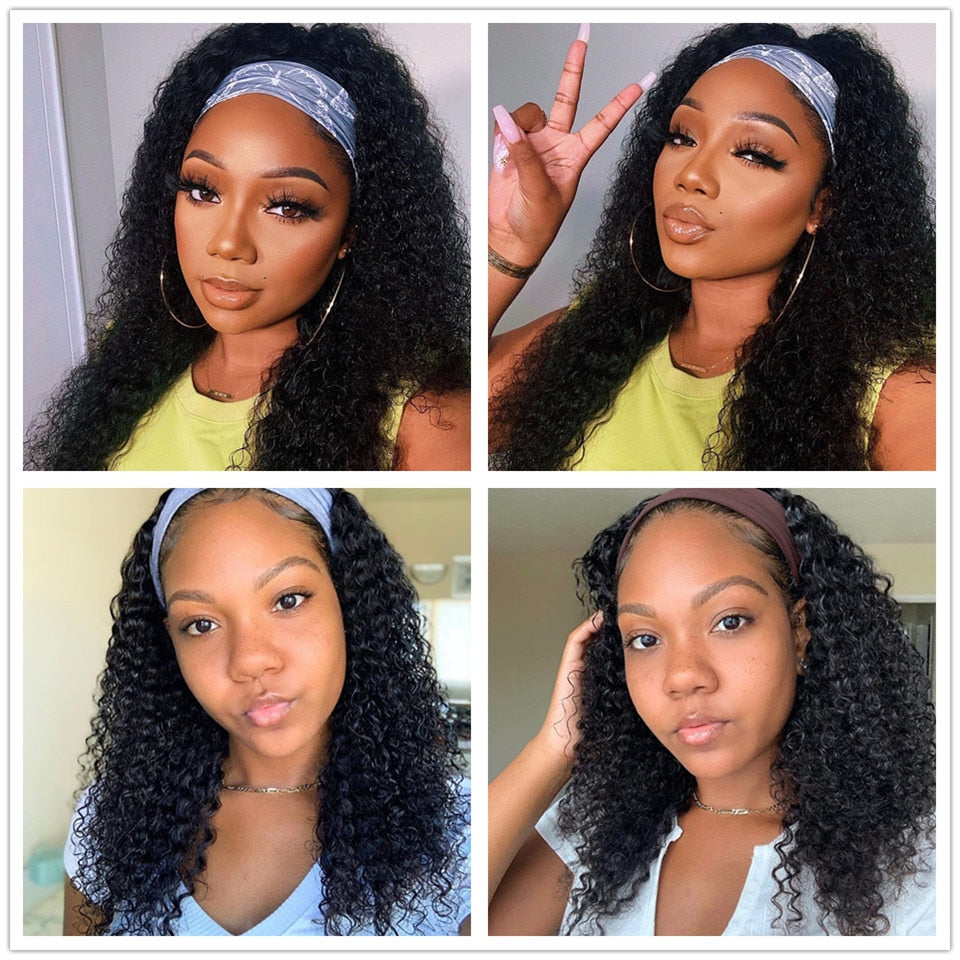 Brazilian Kinky Curly Hair Headband Human Hair Wigs
