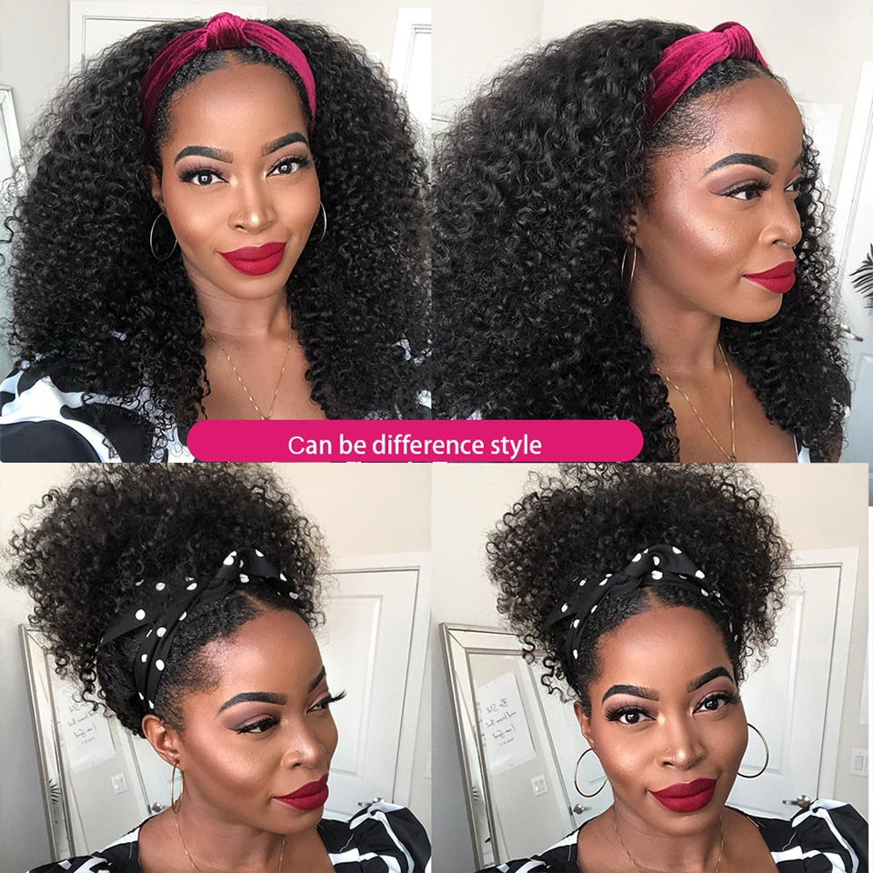 Brazilian Kinky Curly Hair Headband Human Hair Wigs