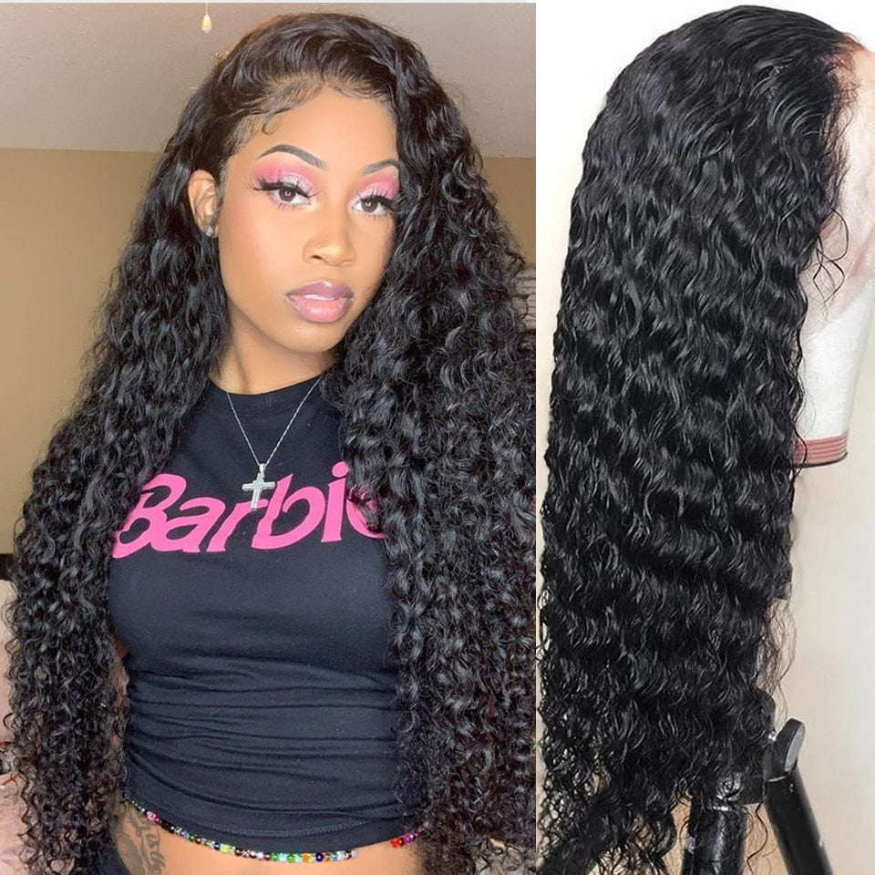 30Inch Deep Water Wave Transparent Lace Wig|13x4 Curly Human Hair Wigs